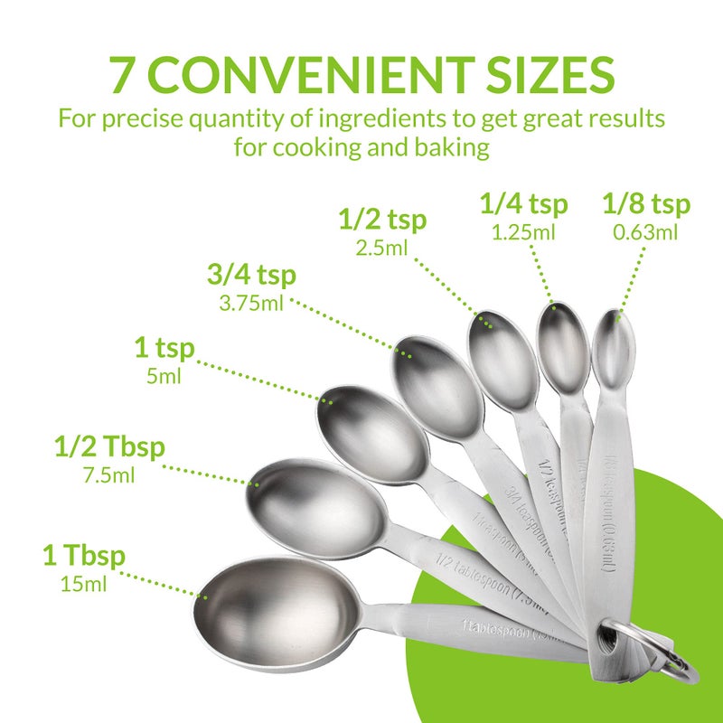 Spring Chef Stainless Steel Measuring Spoons Set of 7, Oval Metal Teaspoon & Tablespoon Measuring Spoons - Nesting Kitchen Gadgets For Baking & Cooking, Dual Measurements - Dry & Liquid Ingredients - Image 2